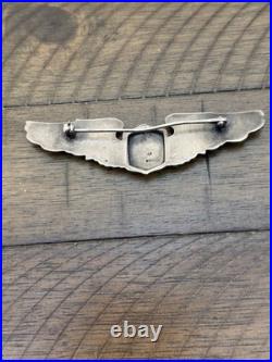 WWII US Army Air Force Sterling Silver Full Size Pilot Wings Pin 3