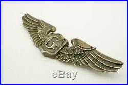 WWII US Army Air Force Sterling Silver Glider Pilot Wings Pin Full Size 3 LGB