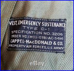 WWII US Army Air Force Survival Emergency Sustenance Vest Type C-1 Pilot Holster