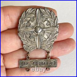 WWII US Army Air Force Technician Badge Sterling Large Size AP Mechanic Bar