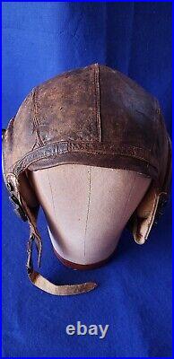 WWII US Army Air Force Type A-11 Leather Flight Helmet Cap Medium 1940's