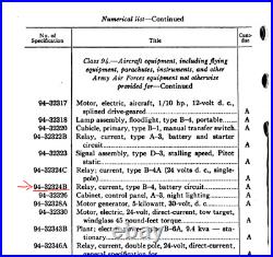 WWII US Army Air Force Type B-4 Aircraft Part Battery Circuit Relay 94-32324B