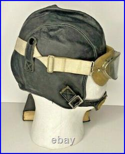 WWII US Army Air Force Type B-5 Leather Flying Helmet Aviators Cap & Googles