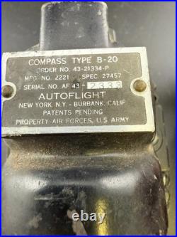 WWII US Army Air Forces Autoflight Type B-20 Aircraft Compass 1943 AAF