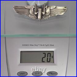 WWII US Army Air Forces Bombardier Wings Sterling Silver 3 Pilot Flight Badge