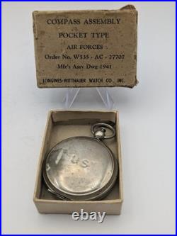 WWII US Army Air Forces Pocket Compass 1941 Longines Wittnauer with Box Original