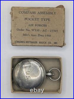 WWII US Army Air Forces Pocket Compass 1941 Longines Wittnauer with Box Original