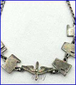 WWII USAAF Sterling Sweetheart Bracelet 7 Army Air Force Silver Patina 1940s
