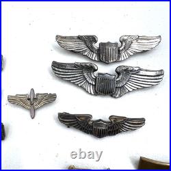 WWII USAAF U. S. Army Air Force Pilot Flight Wings Ribbon Bars Various Pins LOT