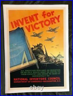 WWII WW2 Original War Poster Invent for Victory US Army Navy Airforce Homefront