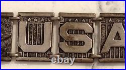 WWII WW2 USAAF US Army Air Force Sterling 10 Panel Plunge Clasp Bracelet 33g