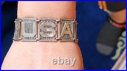 WWII WW2 USAAF US Army Air Force Sterling 10 Panel Plunge Clasp Bracelet 33g