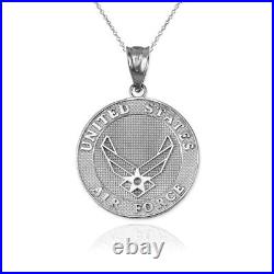 White Gold US Air Force Medallion Pendant Necklace