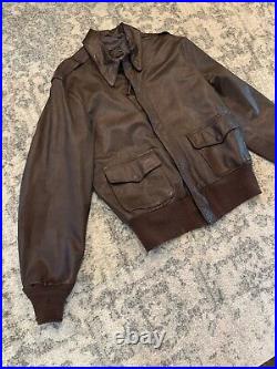 Willis & Geiger Type A-2 Leather Jacket Mens 44 Brown Bomber Army Air Force VTG