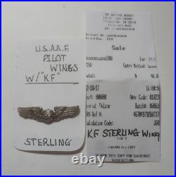 World War 2 U. S. Army Air Force Sterling Pilots Wings with KF Kelly Field