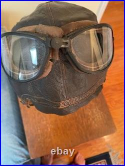 Ww II Army Air Forces Type A-11 Leather Flying Helmet-selby Shoe Co & Ao Goggles
