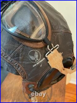 Ww II Army Air Forces Type A-11 Leather Flying Helmet-selby Shoe Co & Ao Goggles