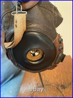 Ww II Army Air Forces Type A-11 Leather Flying Helmet-selby Shoe Co & Ao Goggles