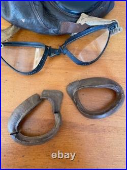 Ww II Army Air Forces Type A-11 Leather Flying Helmet-selby Shoe Co & Ao Goggles