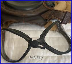 Ww II Army Air Forces Type A-11 Leather Flying Helmet-selby Shoe Co & Ao Goggles