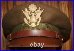Ww II Us Army/army Air Force Officer's Olive Drab Wool Hat Named Large Eagle