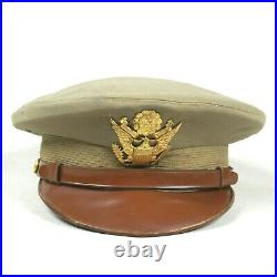Ww2 Us Army Air Forces Corps Officer Dress Visor Cap Hat Tan Khaki Crusher Ided