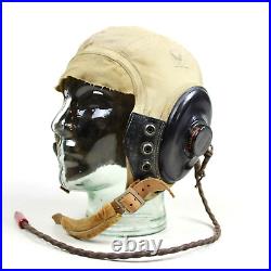 Ww2 Us Army Air Forces Cotton Flight Helmet Type An-h-15 Anb-h-1 Receivers Pilot