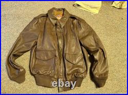 Wwii Us Army Air Corp A2 Pilot Leather Flying Jacket-medium/large Long 42l