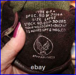 Wwii Us Army Air Force Usaaf Type D-3a Leather Flight Gloves Olive Drab Inserts